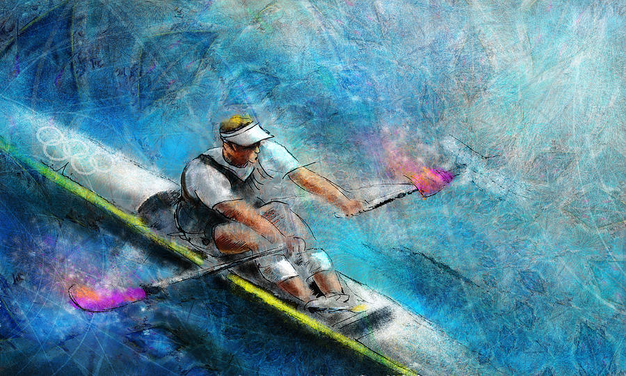 Painting Olympics rowing 01 by Miki De Goodaboom FRA depicting Mahe Drysdale NZL