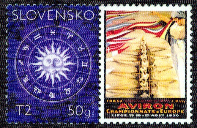 stamp svk 2013 personalized issue with belgian poster of erc liege 1930 on tab