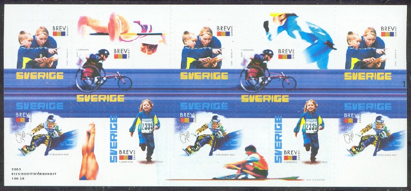 stamp swe 2003 jan. 20th booklet with mi 2334 37 swedish sport federation 100 years single sculler in margin 