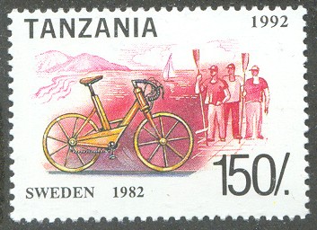 stamp tan 1992 bicycles mi 1450 rowers in background