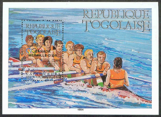 stamp tog 1985 aug. medal winners at og los angeles mi bl. 270 tog 1984 oct. 15th ss mi bl. 247 with overprint canada medaille d or 