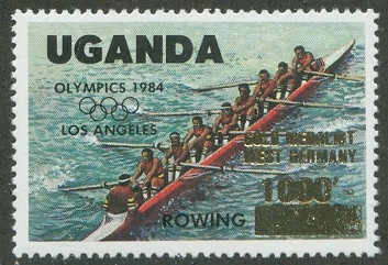 stamp uga 1985 aug. 21st winners at the og los angeles mi 443 mi 400 with golden overprint 