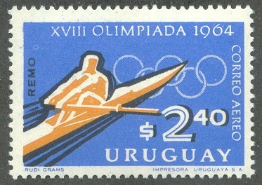 stamp uru 1965 aug. 3rd og tokyo mi 1019 stylized single sculler 