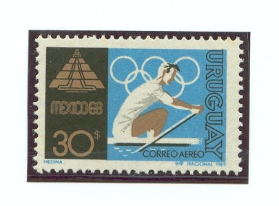 stamp uru 1969 febr. 6th og mexico mi 1132 sculler