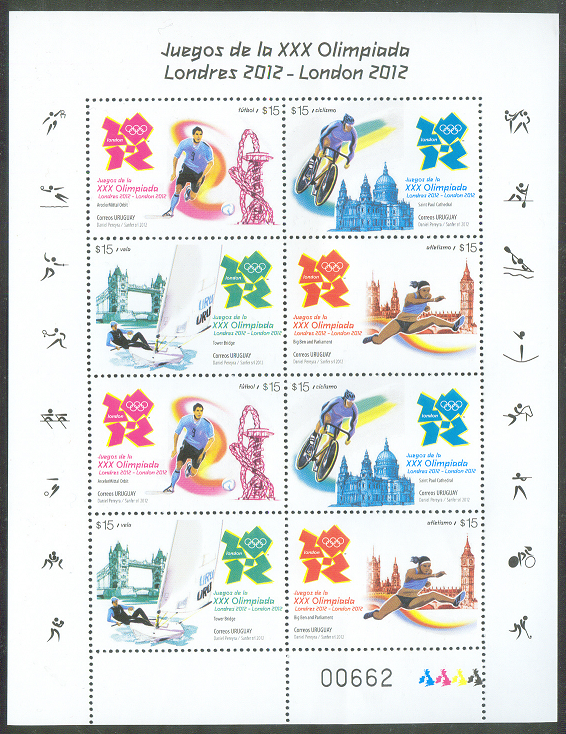 stamp uru 2012 ss og london with pictogram in margin