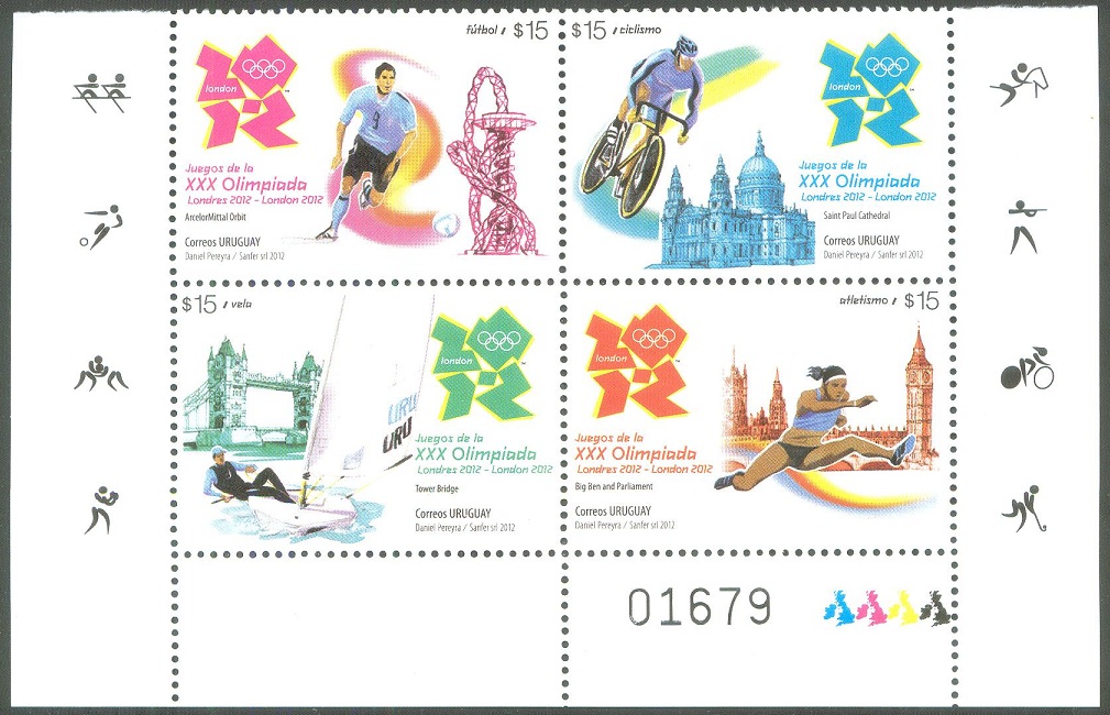 stamp uru 2012 ss og london with pictogram in margin lower part