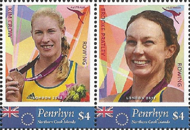 Stamp COK Penrhyn unorthorized OG London 2012 W2X silver medal winners Kim Crow Brooke Pratley AUS