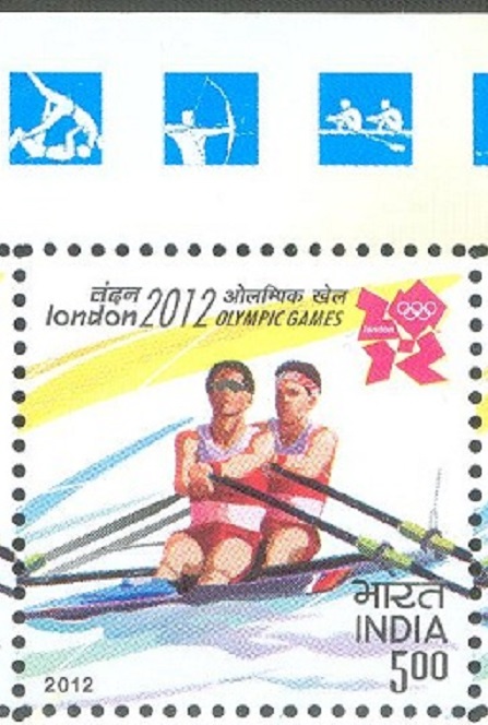 Stamp IND 2012 July 25th OG London with pictogram in margin