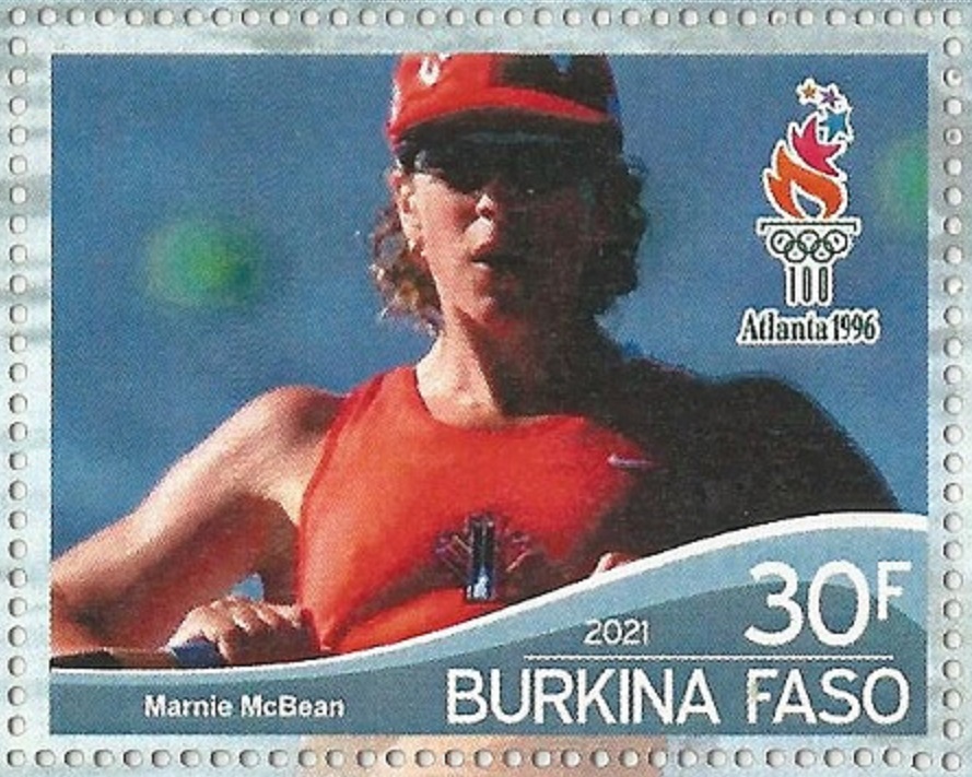 Stamp BUR 2021 SS Olympic rowing champions unauthorized issue Marnie McBean CAN detail