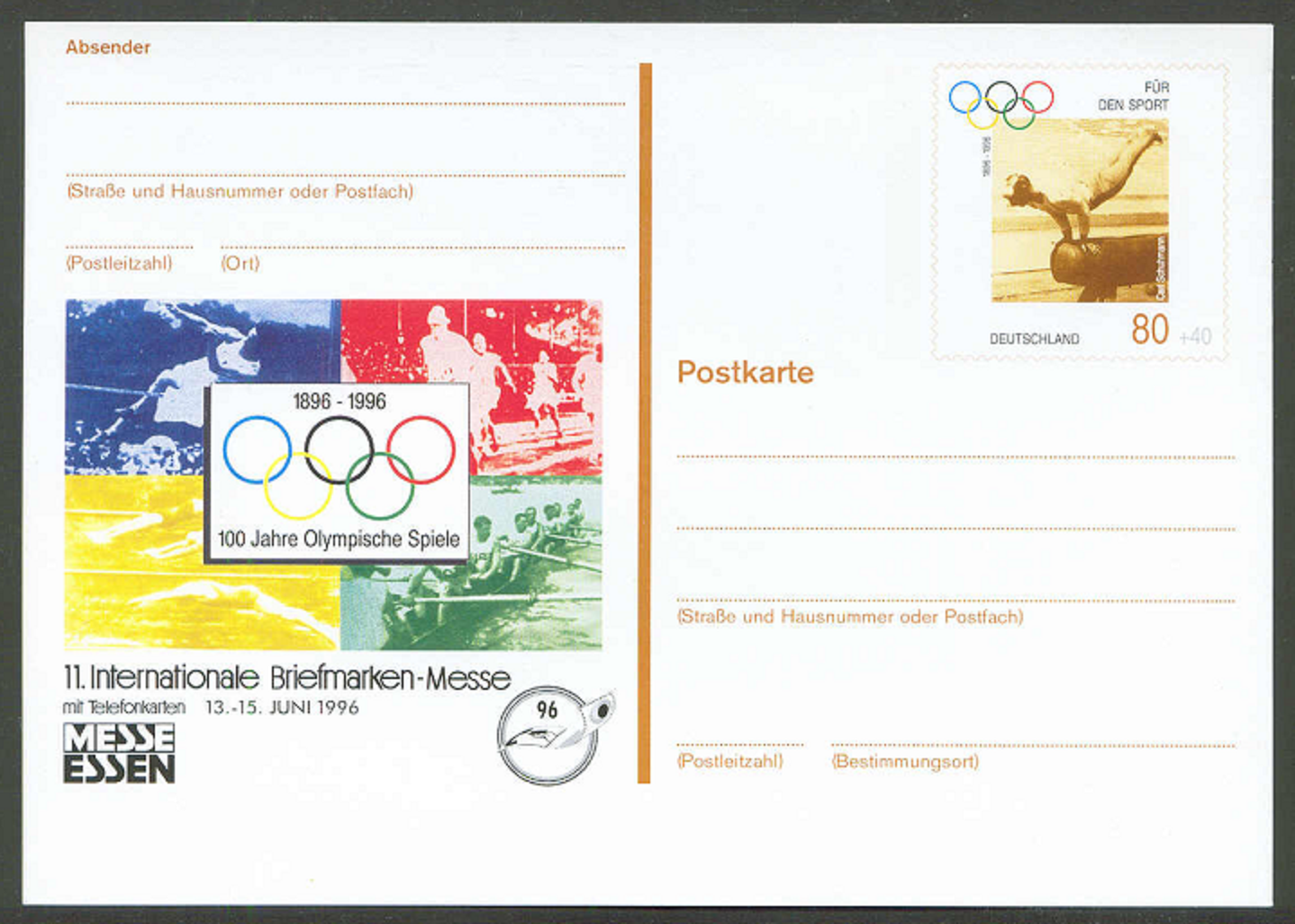 Stationary II GER 1996 June 13th Internationale Briefmarken Messe Essen Green photo of M8 Philex No. 42