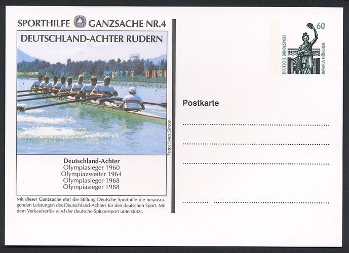 stationary ii ger 1992 sporthilfe ganzsache nr. 4 deutschland achter