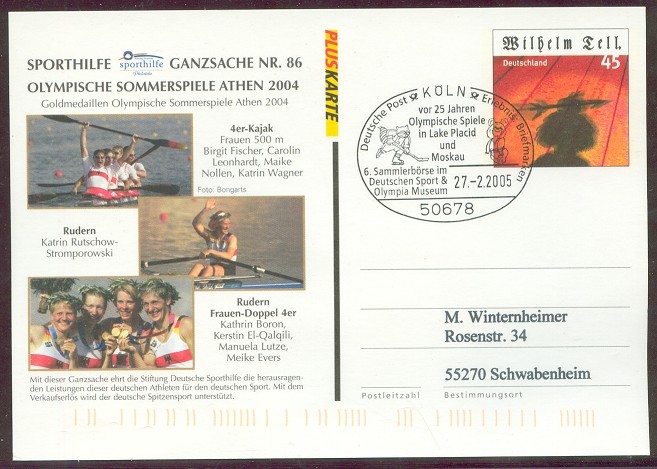 stationary ii ger 2004 os athens sporthilfe no. 86 gold medal for w1x and w4x 