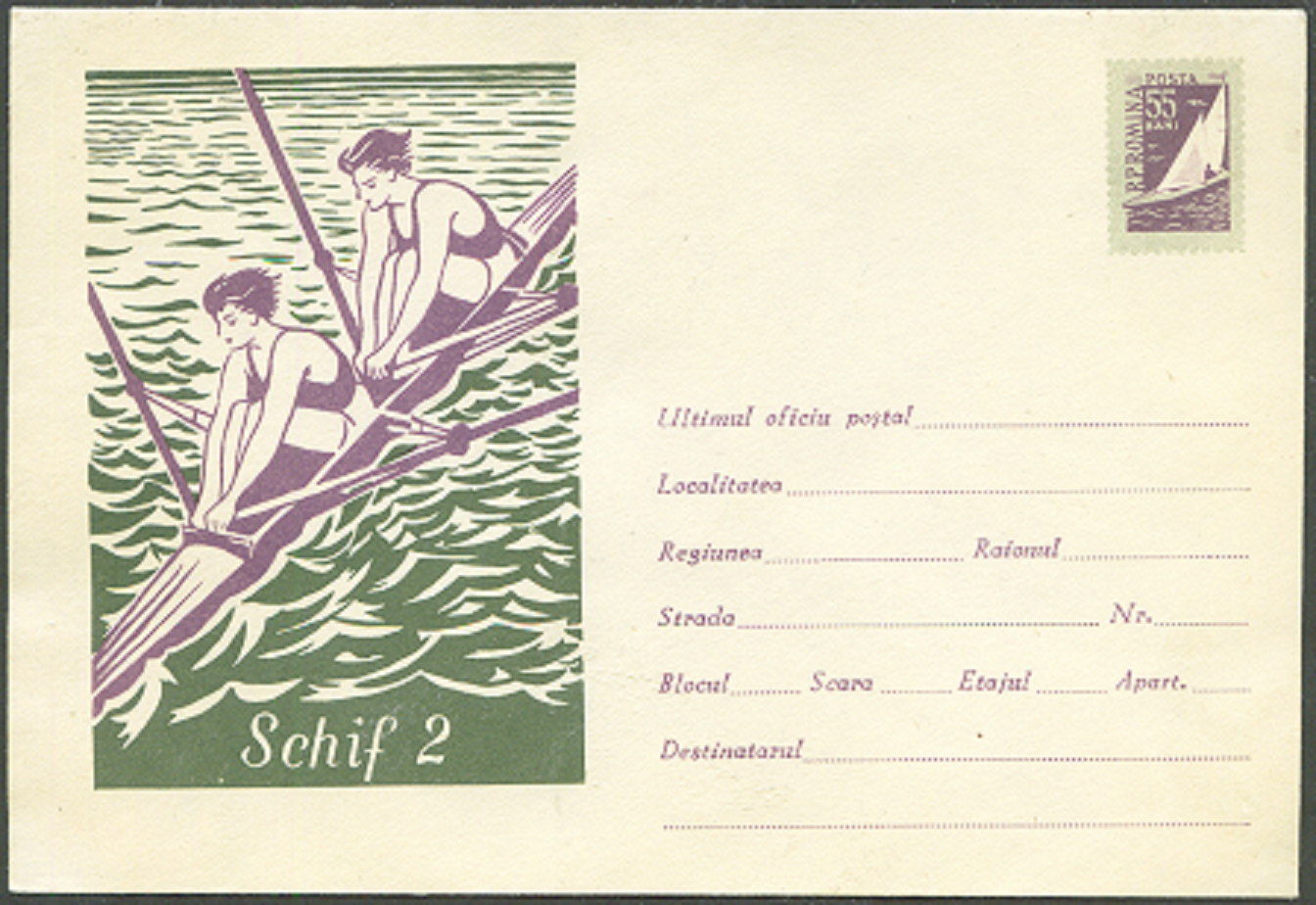 Stationary II ROU 1962 Schif 2 Drawing of violet W2X crew on olive green water