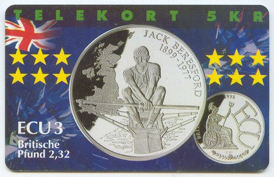 tc den ods p 282 12.98 unused coin 3 ecu depicting jack beresford 1899 1977 600 issued 