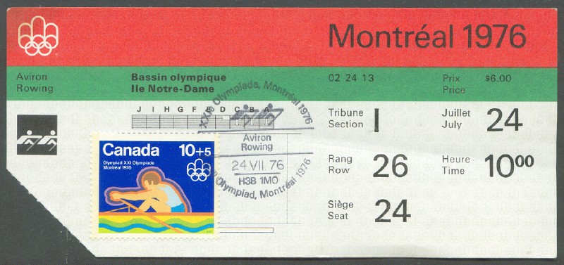 ticket can 1976 og montreal july 24th finals with stamp and commemorative postmark