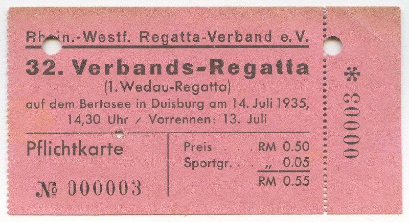 ticket ger 1935 july 14th first duisburg wedau regatta