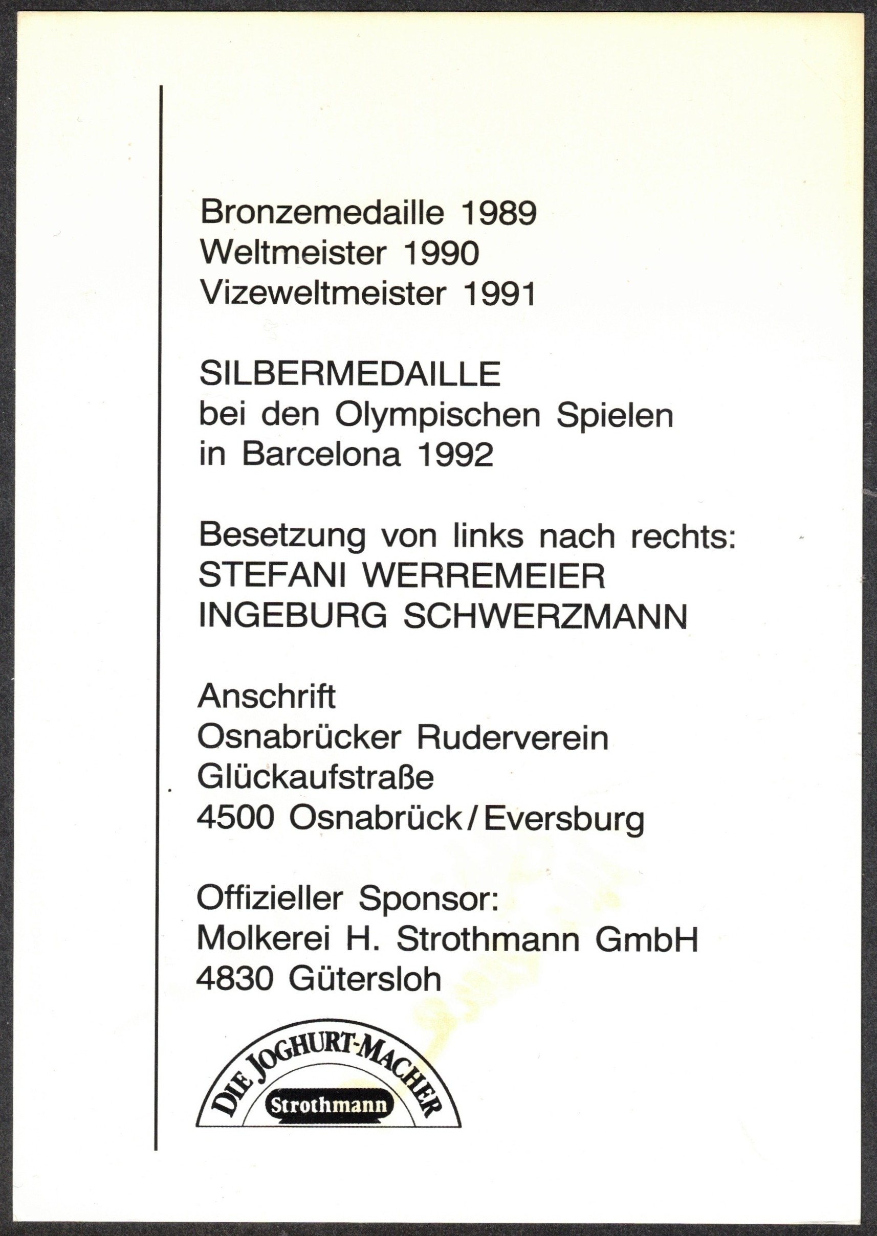 AC GER Stefani Werremeier Ingeburg Schwerzmann GER W2 silver medal winner OG Barcelona 1992 reverse