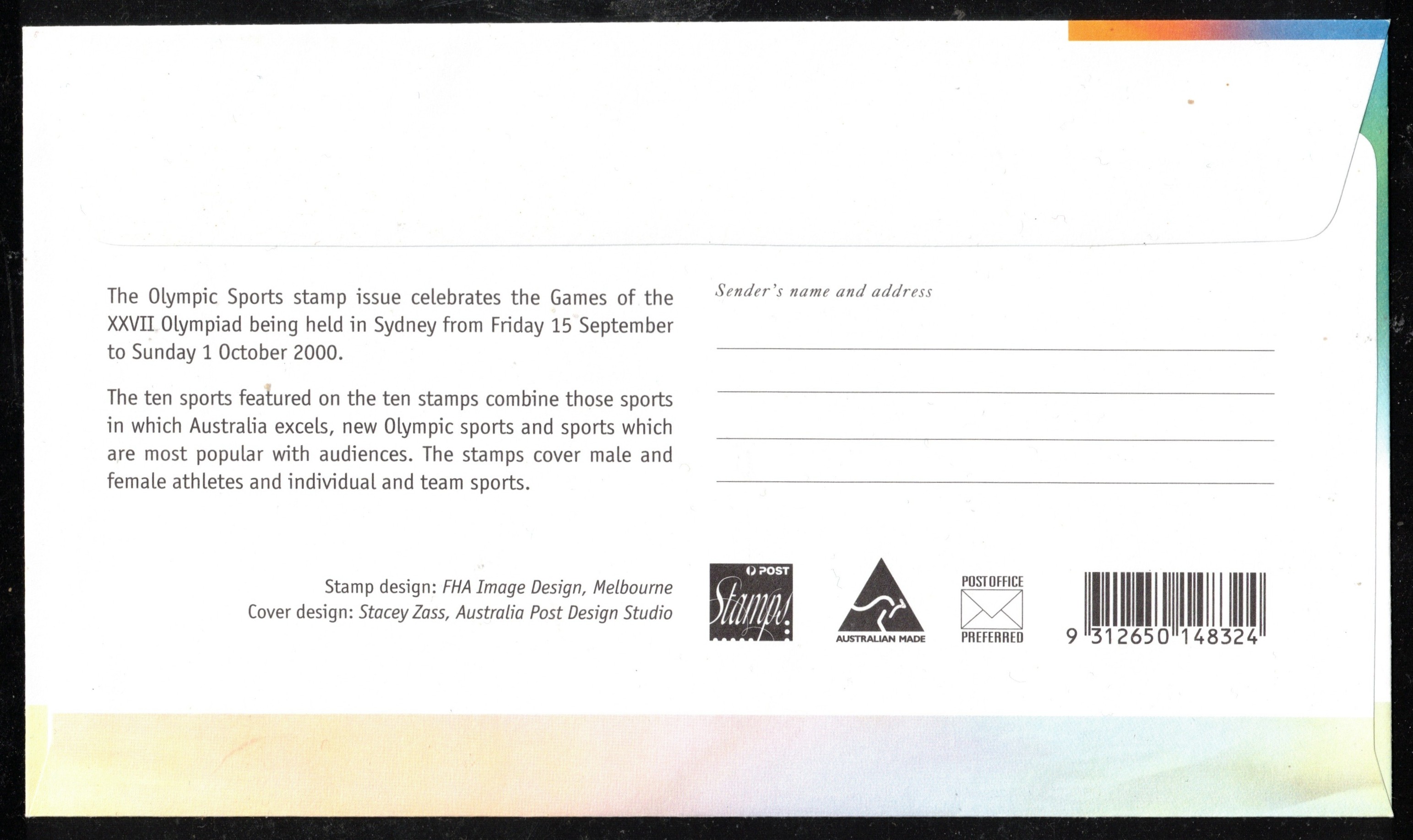 FDC AUS 2000 Aug. 17th OG Sydney AUS reverse