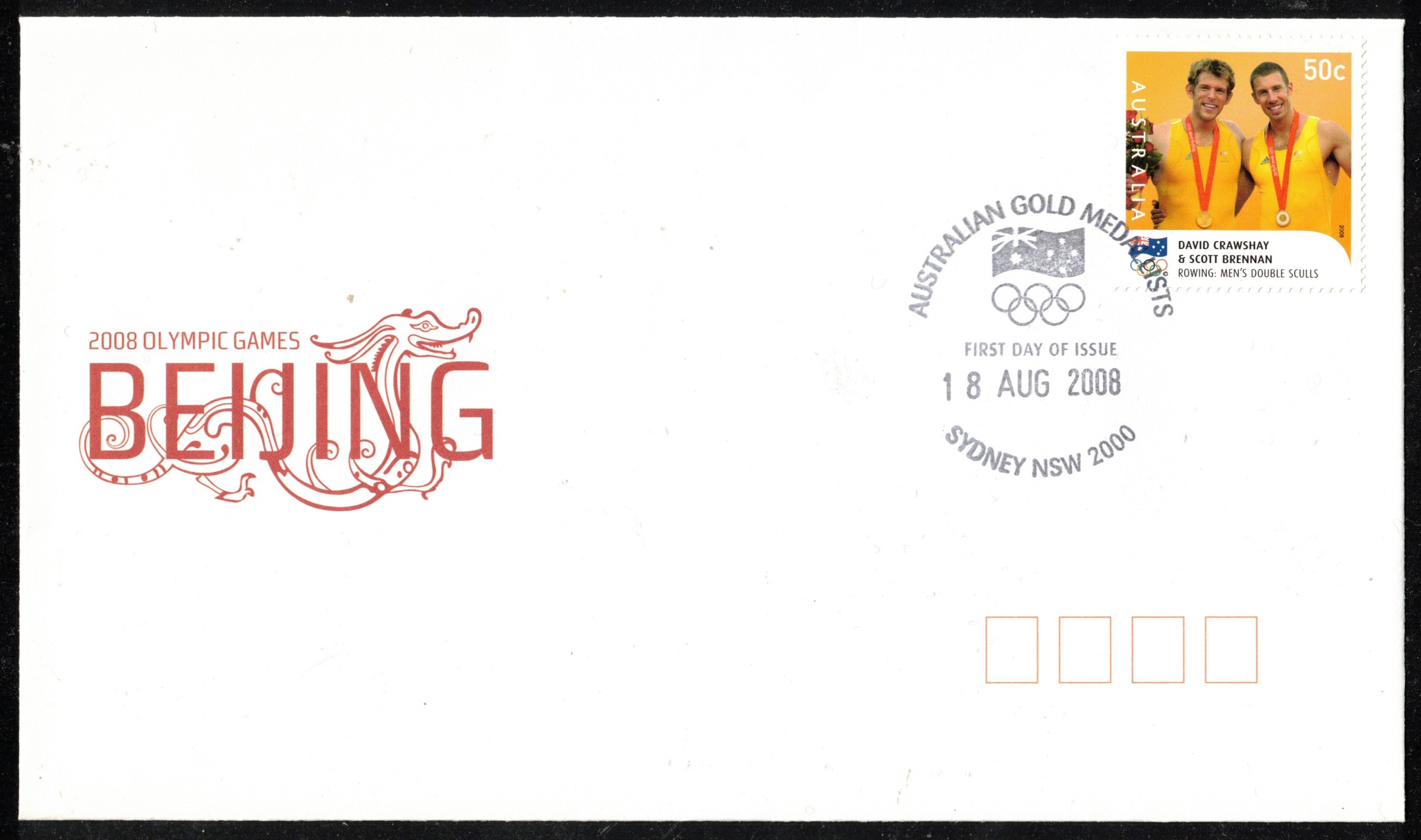 FDC AUS 2008 Aug. 18th Sydney M2X gold medal winners David Crawshay Scott BrennanAUS