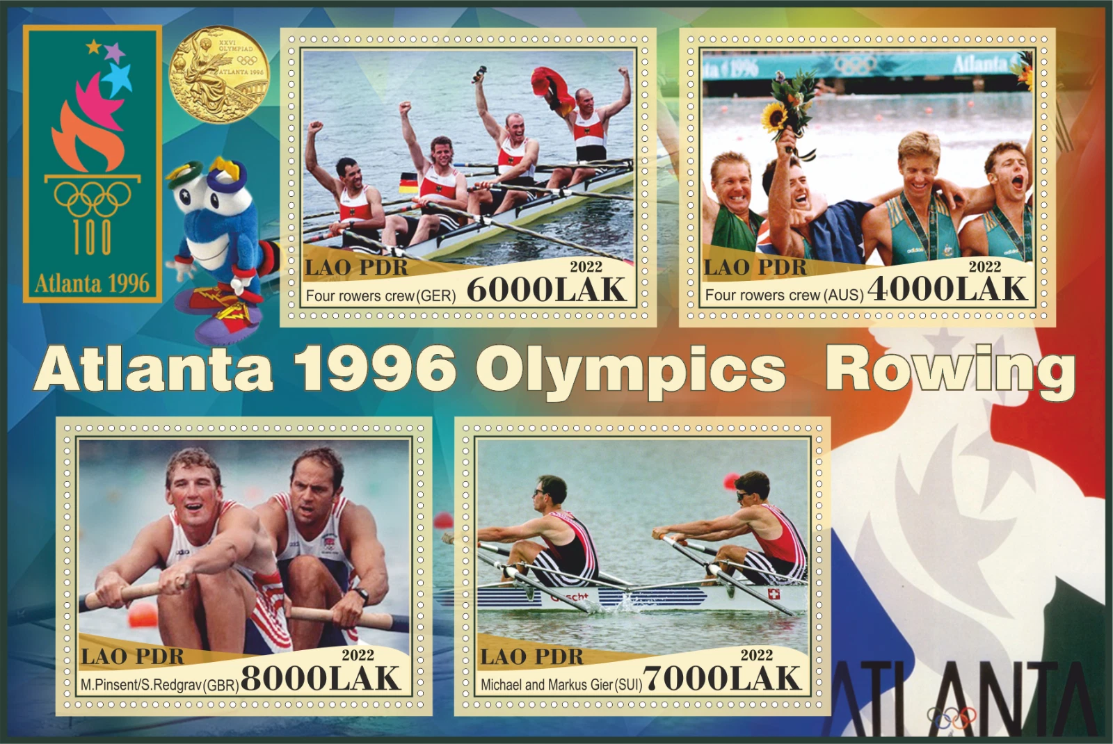 Stamp LAO 2022 SS unauthorized issue Rowing at OG Atlanta 1996