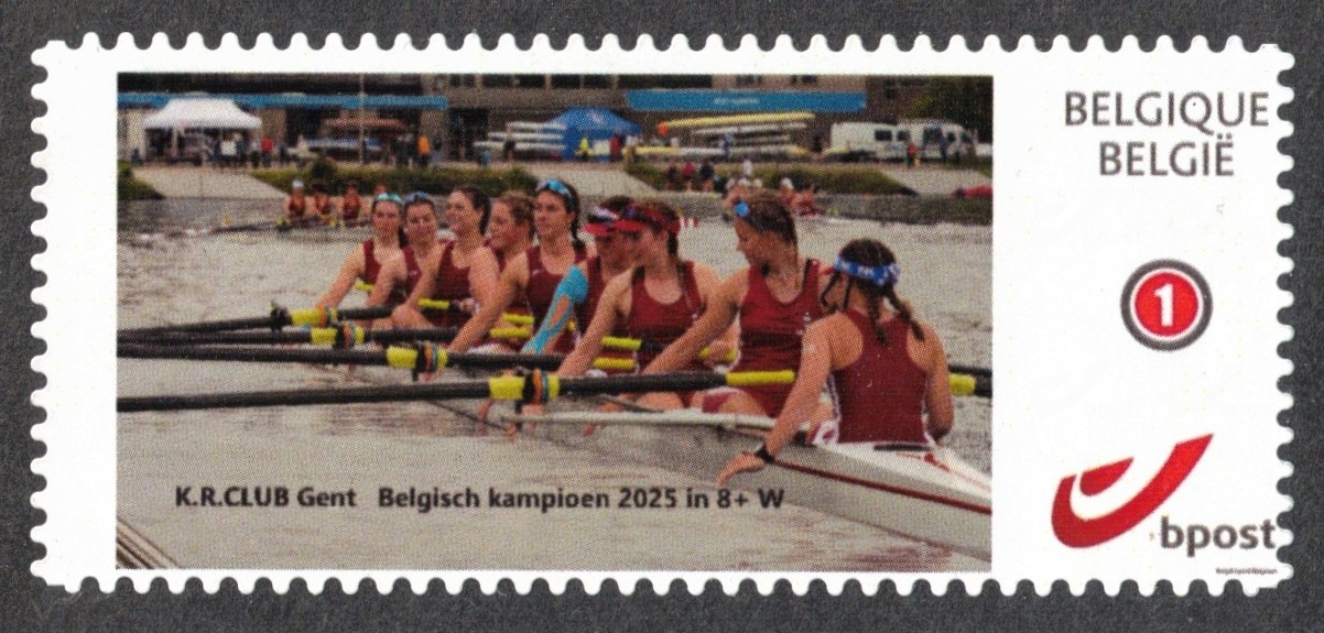 Stamp BEL 2025 personalized issue K.R. Club Ghent Belgian national championships winner crew W8