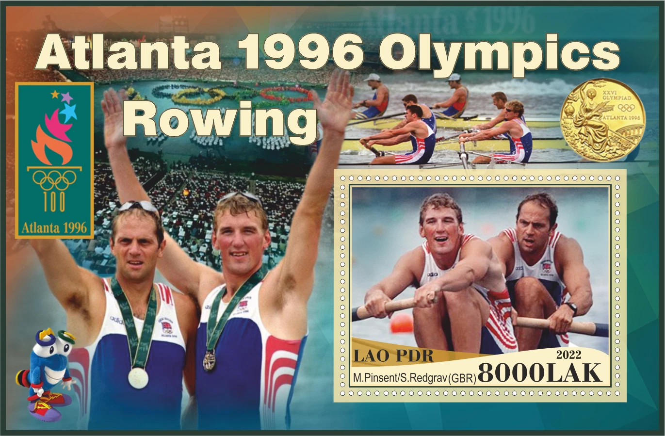 Stamp LAO 2022 SS unauthorized issue OG Atlanta 1996 M2 gold medal winners GBR